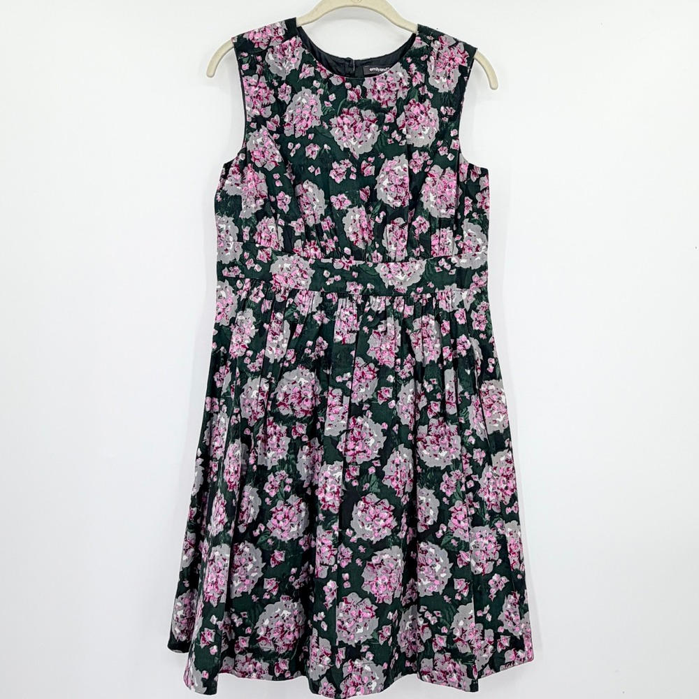 Emily and Fin 100% Cotton Green Pink Floral Fit and Flare Pleated Dress Size M